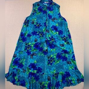 C.M. Shapes 2X Floral 2 Pc Set Rayon Blue Butterfly Skirt Top